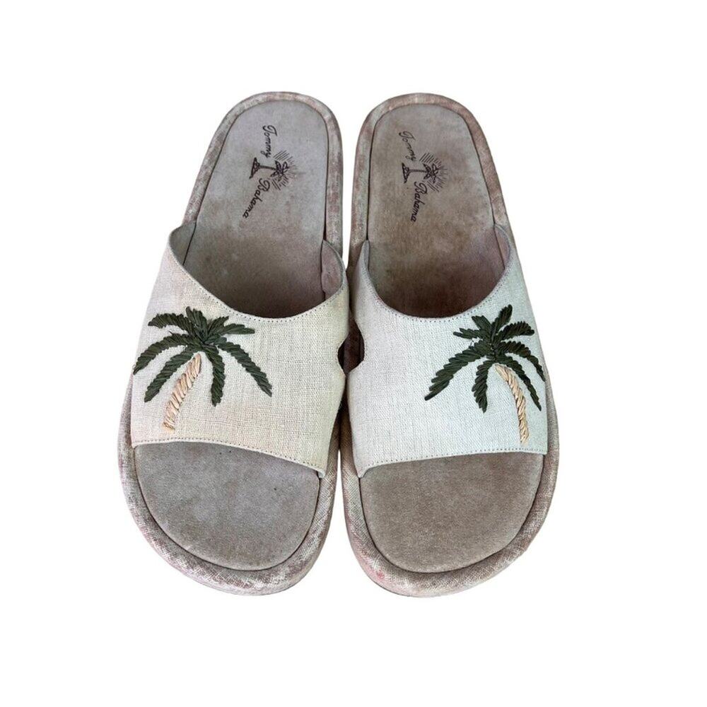 Tommy Bahama Sandals Women's Size 10 M Tan Palm Tree Embroidered Flats Slip On
